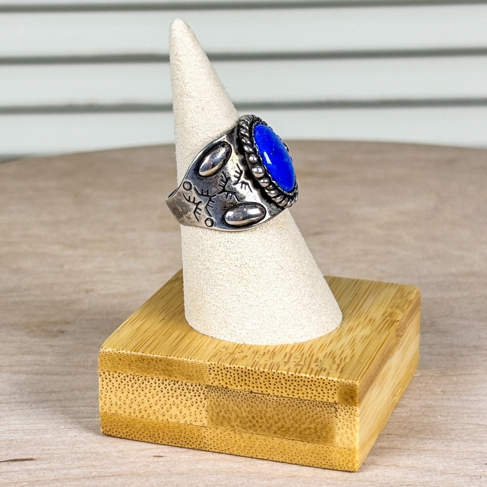 Carolyn Pollack Southwestern Blue Lapis Sterling Silver Engraved Ring Size 9 - Picture 7 of 8